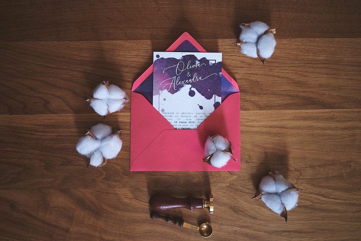 wedding invitation, envelope, cotton, watercolor